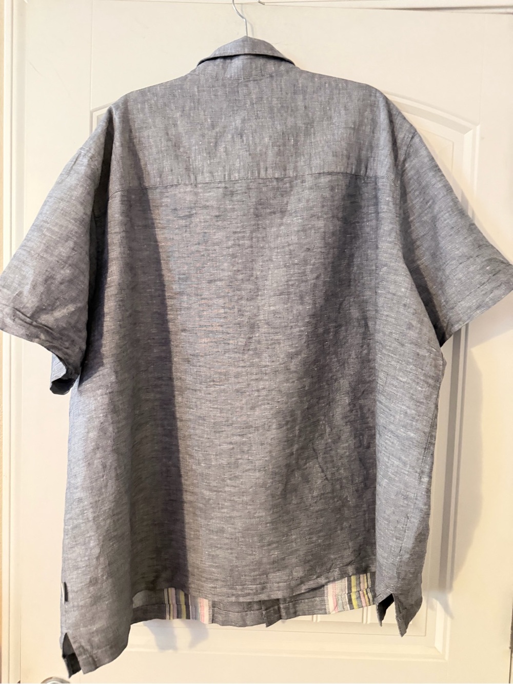 Cubavera Gray Short Sleeve Button-Front Shirt with Pastel Stripe Panels - Picture 3 of 3